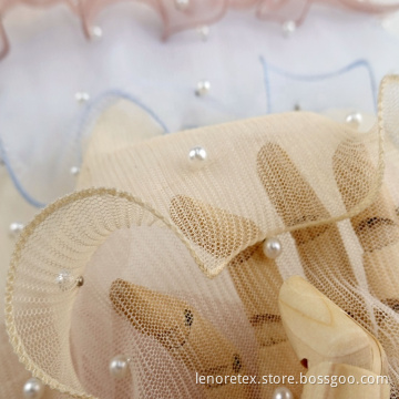 Women Knitting Embroidery Beaded Lace Pearl Mesh Fabric